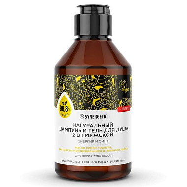 SYNERGETIC Шампунь и гель д/душа 250мл мужской Энергия и сила 2в1 от магазина МылоПорошок