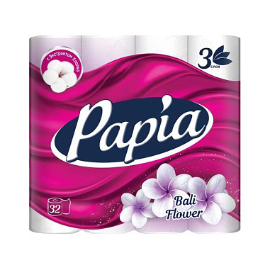 ✔️PAPIA Туалетная бумага 3-х слой Цветы бали 32шт/3 - купить за  в г. Махачкале