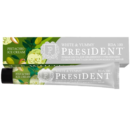 ✔️PRESIDENT Зубная паста 75г White & Yummy Фисташковое мороженое с мятой - купить за  в г. Махачкале