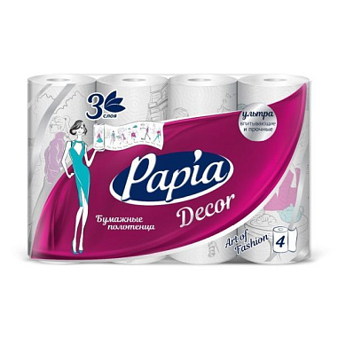 ✔️PAPIA Decor Полотенца бумажные 3-х слой 4 рулона /7 - купить за  в г. Махачкале