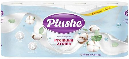 ✔️Plushe Туал.бумага 3 слойная 8 рулонов Жемчуг и хлопок - купить за  в г. Махачкале