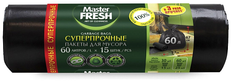 ✔️Master FRESH Мусорные мешки 60л, 15шт черные																		 - купить за  в г. Махачкале