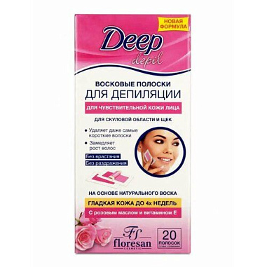 ✔️DEEP DEPIL Восковые полоски д/чувс.кожи лица 20шт Розовое масло и витамин Е - купить за  в г. Махачкале