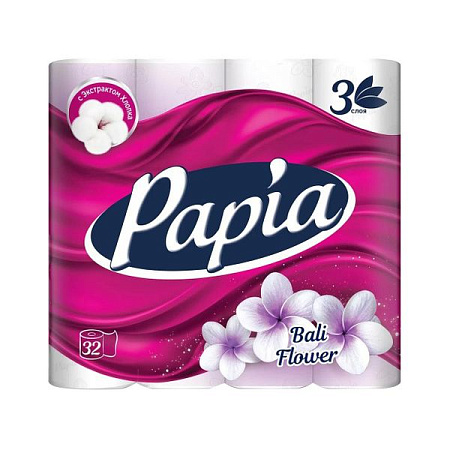 ✔️PAPIA Туалетная бумага 3-х слой Цветы бали 32шт/3 - купить за  в г. Махачкале