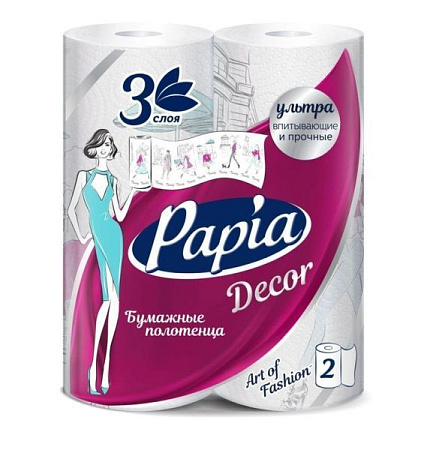 ✔️PAPIA Полотенца бумажные DECOR 2 рул/3сл /14 - купить за  в г. Махачкале