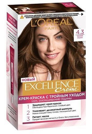 L'Oreal Paris Краски Excellence Крем 4.3 (золотой каштан) от магазина МылоПорошок