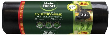 ✔️Master FRESH пакеты д/мусора суперпрочные 30л, 20 штук (ЧЕРНЫЕ) 20мкм усиленное дно/30 - купить за  в г. Махачкале