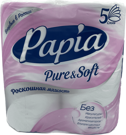 ✔️PAPIA Туалетная бумага 5 слоев 4шт Pure&Soft Роскошная мягкость/14 - купить за  в г. Махачкале