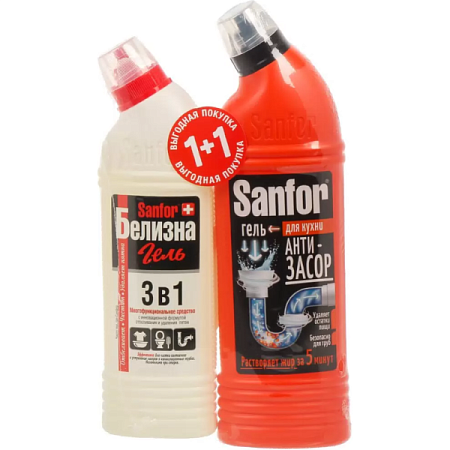 ✔️Sanfor Набор ср-во д/очистки канализац. труб 750мл + белизна-гель 500мл/7 - купить за  в г. Махачкале