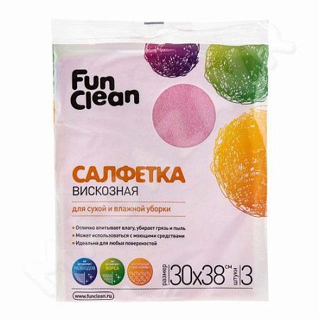 ✔️Салфетка из виск. Fun Clean для сух. и вл. уборки 30*38/3шт (6459) - купить за  в г. Махачкале