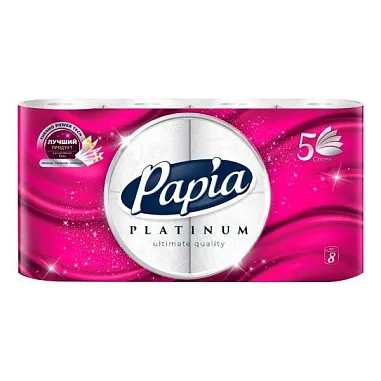 ✔️PAPIA Туалетная бумага 5 слоев 8шт Platinum Роскошная мягкость - купить за  в г. Махачкале